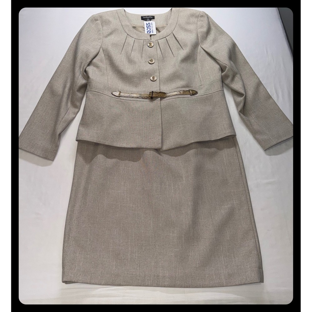 Isabella Skirt Suit Women Size 14 Beige Peplum Jacket Career Professional